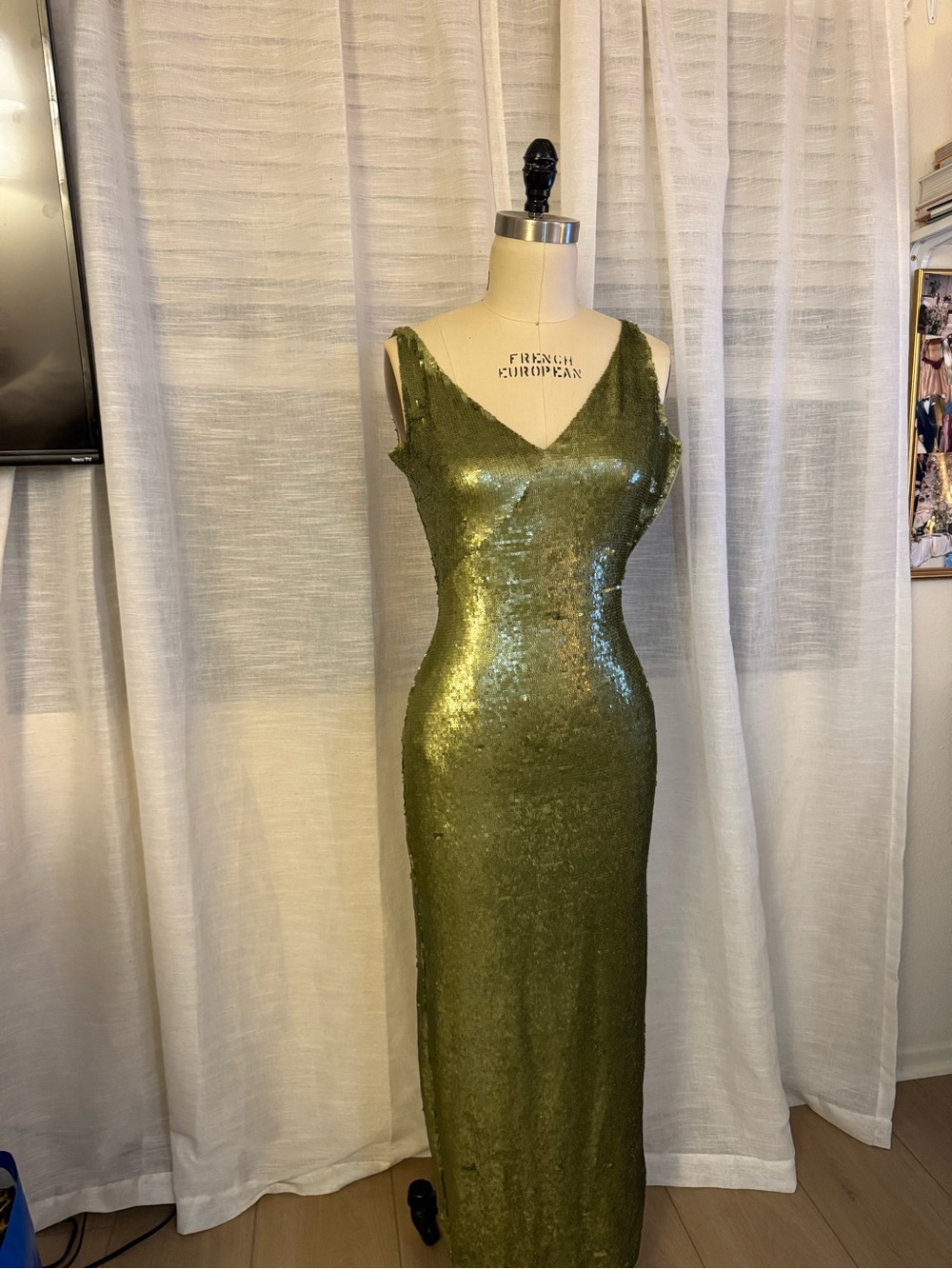 Vintage Richard Tyler Couture Olive Green Sequined Dress
